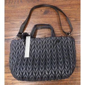 Sondra Roberts Black Squared Handbag Quilted Tote Bag Purse NWT